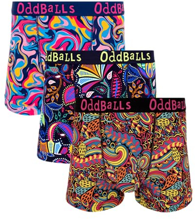 OddBalls Mens Boxers Multipack – 3 Classic Fit Cotton Boxer Shorts, Underwear with Elastic Waistband – Breathable, Soft Mens Boxer Briefs (UK, Alpha, XXL, Regular, Regular, Magical Bundle)