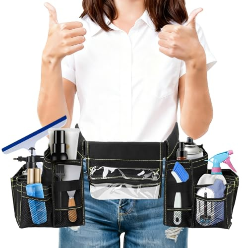 Ceinture à Outils de Jardinage, Tablier de Nettoyage Professionnel, Sac à Outils de Nettoyage avec 15 Poches et Ceinture à Boucle Réglable pour les Travaux de Nettoyage de la Maison, de l'Hôtel