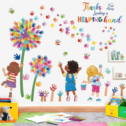 wondever Wandtattoo Pusteblume Kinder Wandsticker Sprüche Handabdruck | Abziehen und Aufkleben, Abziehbar, Wandaufkleber Selbstklebend für Kinderzimmer Babyzimmer Schlafzimmer Wanddeko