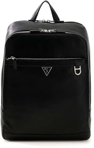 GUESS Leder Rucksack Freizeitrucksack mit Laptopfach Monaco Squared Backpack Black schwarz