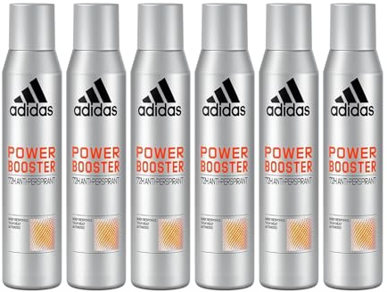 6x adidas Power Booster Deo Body Spray Anti-Transpirant,aromatisch-holziger Duft mit 72 Stunden Schutz vor Schweiß und Körpergeruch,gegen starkes Schwitzen und Körpergeruch 200ml (6er Pack)