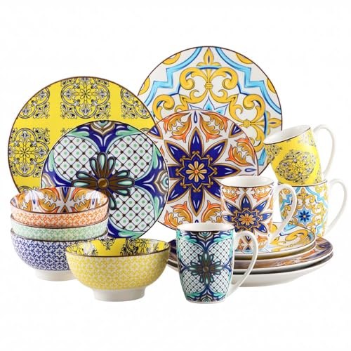 Servito Di Piatti In Ceramica Set da tavola in porcellana con motivo Jasmin 16/32 pezzi, piatto piano, dessert, ciotola e tazza(16-Piece)