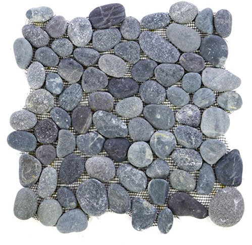 DIVERO 11 Fliesenmatten aus Naturstein Flusskiesel Flussstein Mosaikfliesen grau á 32 x 32 cm