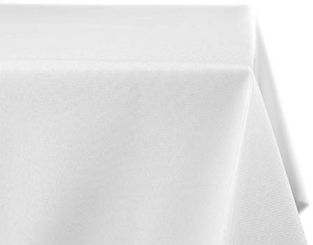 BEAUTEX fleckenabweisende und bügelfreie Tischdecke - Tischtuch mit Lotuseffekt - Tischwäsche in Leinenoptik, Oval 135x180 cm, Weiss