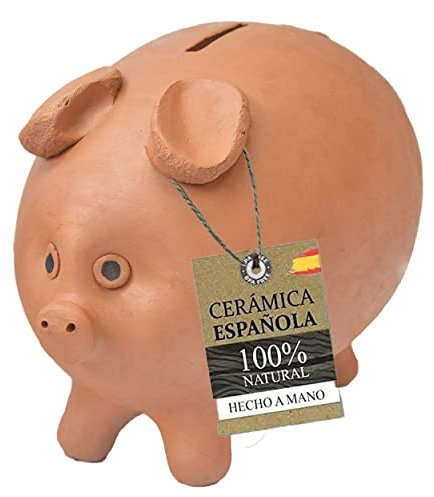 Hucha Cerdito de Barro cocido, la de Toda la Vida,100% Artesanal, Hecha a Mano - Grande