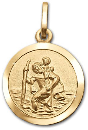 CLEVER SCHMUCK Golderner Kinder Anhänger kleiner Christopherus Ø 13 mm innen matt Rand glänzend 333 GOLD 8 KARAT im Etui anthrazit groß