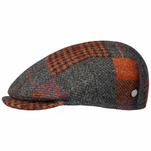 LIERYS Capri Merino Patchwork Flatcap Schiebermütze 100% Merinowolle Made in Italy Damen Herren Herbst Winter grau 58 cm