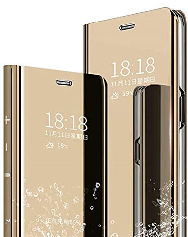 Jacyren Kompatibel mit iPhone 11 Pro Max Leder Hülle, Handyhülle Spiegel Schutzhülle Flip Tasche Case Cover iPhone 11 Pro, Stand Feature Rückschale Bumper Hülle iPhone 11 (iPhone 11 Pro Max, Golden)
