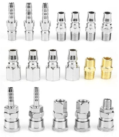 18Pcs Air Compressor Fittings, 1/4 BSP Air Line Hose Euro Connectors Fitting Male Female Thread Quick Release Male Female Connector Fittings Set, Air Compressor Fittings