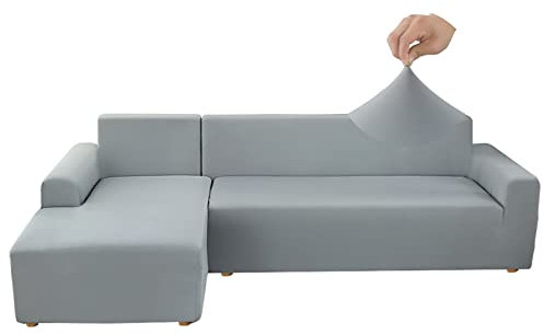 Jaotto Sofa Überwürfe Sofabezug Elastische Spandex Stretch Sofabezüge Couchbezug für L-Form Sofa Universal Waschbar Sofaüberwurf 2er Antirutsch(3 Sitzer+3 Sitzer,Rauchgrau)