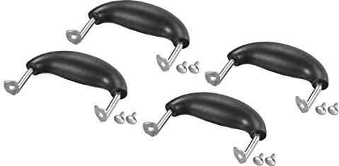 sourcing map Set di 4 maniglie laterali di ricambio per pentole in acciaio inox, con manico nero e argento, 90 x 78 mm
