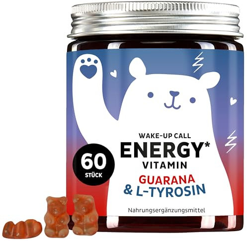 Wake Up Call Energy Vitamin – Energia naturale con 30mg di guaranà, vitamina B6 e L-tirosina – 60 pezzi – Vegetariano – Bears with Benefits