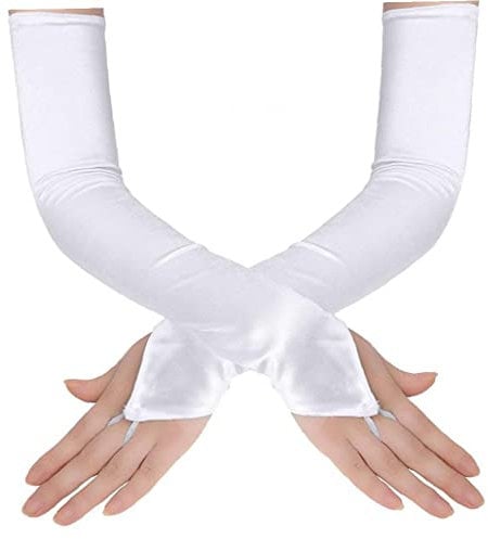 Fingerless Satin Long Glove 1920s Opera Gloves over Elbow Cosplay Costume Gloves Fancy Dress Mittens for Wedding Prom Party