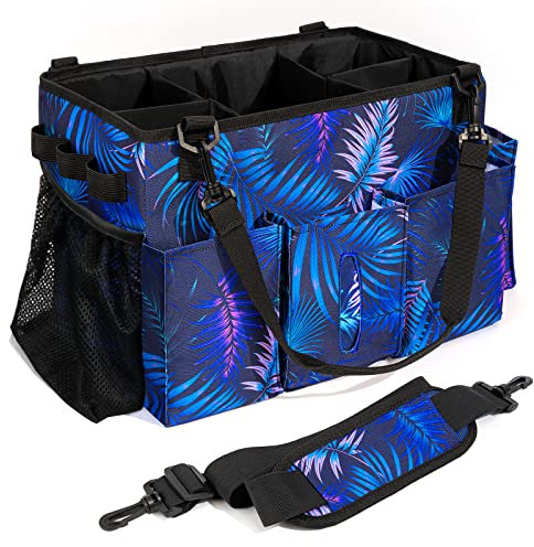 Large Wearable Cleaning Caddy Bag, Cleaning Caddy Organizer with Handle Shoulder and Waist Strap, Cleaning Supplies Organizer Tote Bag with Foldable Dividers & Zipper Pocket for Cleaners Housekeepers