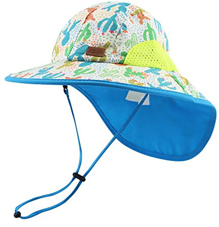 Pesaat Baby Sonnenhut Mädchen Mit UV-Schutz Sonnenmütze Baby Junge Mit Nackenschutz Sommerhut Kinder Kleinkind(Kaktus, Gr.4-8Jahren(52-56))