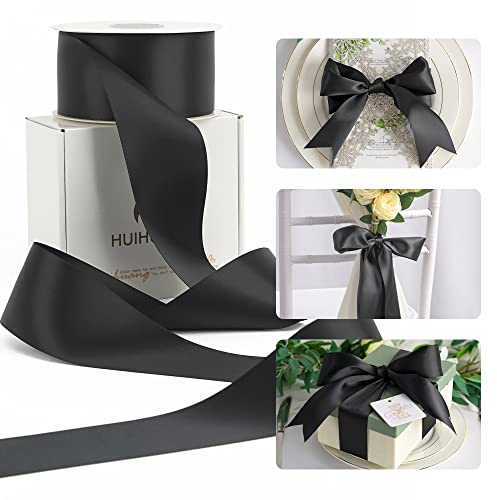 HUIHUANG Black Double-Faced Satin Ribbon 2 inch Continuous 25 Yards