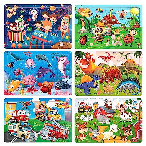 Kinderpuzzle Holzspielzeug, 6 STK Bilds Puzzle Gehirnentwicklung Holzpuzzle Montessori Lernspielzeug Geschenk für Jungen Mädchen ab 3 4 5 Jahren-180 Teile