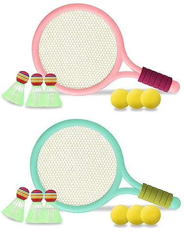 Kinder Federballset,Kinder Tennisschläger,Badminton Racket Spielzeug,Leichte Badminton-Set,Tennisschläger Geschenkset für Kinder Outdoor Indoor Sport,Bringen Sie 6 Badmintons und 6 TennisbäLle