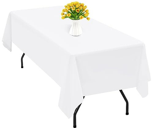 1 Packung weiße Polyester-Tischdecke für 2,4 m große rechteckige Tische, 153 x 320 cm, Polyester-Stoff-Tischdecke, knitterfrei, waschbar, Tischdecke, für Hochzeit, Geburtstag, Party,Bankett-Dekoration