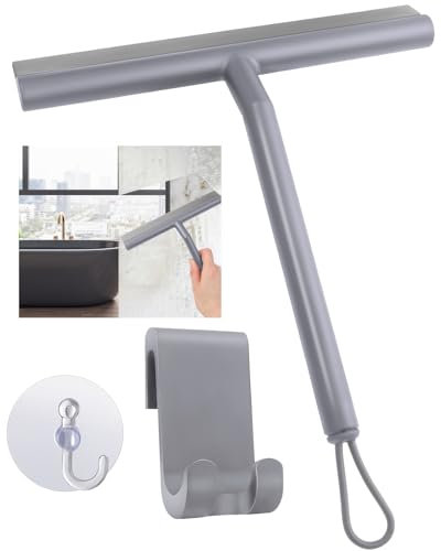 Shower Squeegee,8 Inch Window Glass Scraper with 2 Hooks for Shower Doors,Bathroom Cleaner Tool Household Window Mirror Squeegee for Car, Home Cleaning, Glass