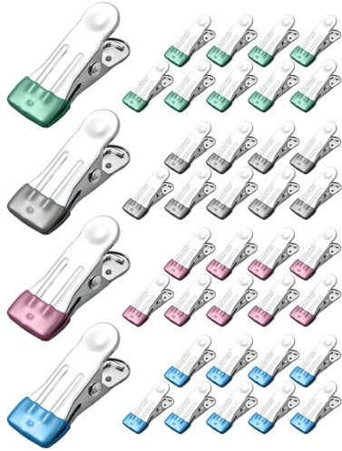 Wäscheklammern Edelstahl 40 Stück - Metall Klammern für Strandtuch, Klein Wäscheklammer Camping, Metallklammern Stabil für Socken, Handtuch, Lebensmittelversiegelung (Blau, Grau, Grün, Rosa)