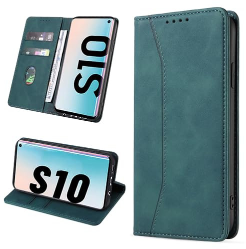 Leaisan Handyhülle für Samsung Galaxy S10 Hülle Premium Leder Flip Klappbare Stoßfeste Magnetische [Standfunktion] [Kartenfächern] Schutzhülle für Samsung Galaxy S10 Tasche - Malachitgrün
