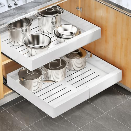 Kitstorack Cajón Telescópico, Ampliable Cajón Deslizante Para Alacena, Cajón de Cocina Extensible Mueble Desplegable Con Película Adhesiva, 43 Profundidad x 30-50 Anchura x 5.9 Altura, Blanco