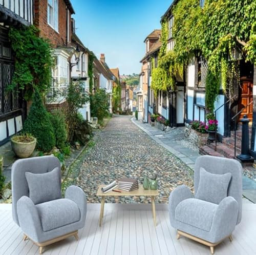Mediterrane Street View 3D-Landschaft Fototapeten Cafe Büro Restaurant Wohnzimmer Dekor 200CM(W)*140CM(H)