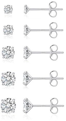 PRETOLE boucles d'oreilles en argent sterling, boucles d'oreilles en argent 925, boucles d'oreilles hypoallergéniques plaquées or blanc, boucles d'oreilles en zircone cubique, femmes 3/4/5/6/7 mm