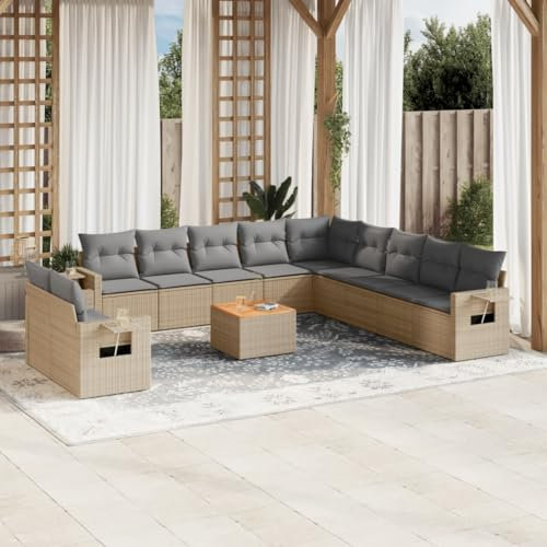 Rantry 12-TLG. Garten-Sofagarnitur mit Kissen Beige Poly Rattan Gartenmöbel Model3224645