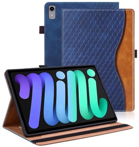 Vkooer Case for iPad Mini 7 (A17 Pro) 2024 7th Generation/iPad Mini 6 2021 (6th Generation, 8.3 Inch), with Pocket Leather Folio Cover with Auto Sleep/Wake Multi Angle Stand - Dark blue