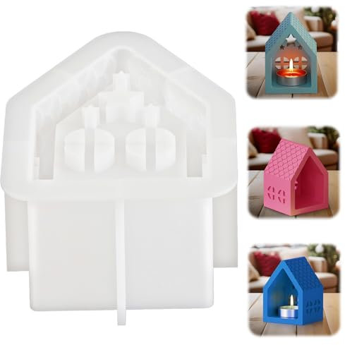 Silikonformen für Sterne und Häuser - 3D Weihnachten Kerzenhalter, Hohle Hauskerze Gießform, DIY Sterne Häuser (C)