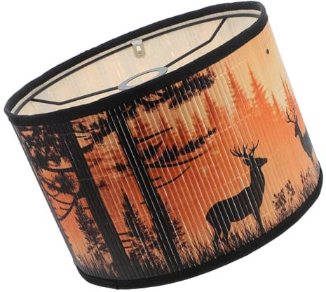 Garneck Bambus-lampenschirm Mit Hirsch-wald- -muster, Moderner Runder Lampenschirm Für E27-lampenfassung, Ersatz-lichtzubehör