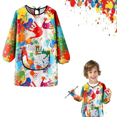 Tablier Peinture Enfant, Blouse Peinture Enfant, Blouse Imperméable Réutilisable Manche Longue 6-12 Ans, avec Manches et Grande Poche, pour La Cuisson, La Peinture, L'artisanat Et Le Jardinage