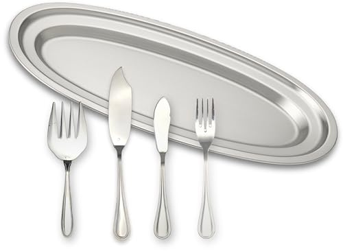 Lebrun Cubiertos - Estuche de pescado MOZART 15 piezas de acero inoxidable - 1 plato de servir + cubiertos de pescado surtidos - servicio elegante para pescado, redes y mariscos