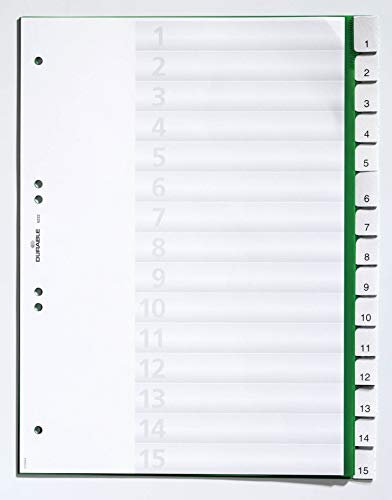 Durable Register aus Kunststoff, mit blanko Taben, 15-teilig, grün, 622205