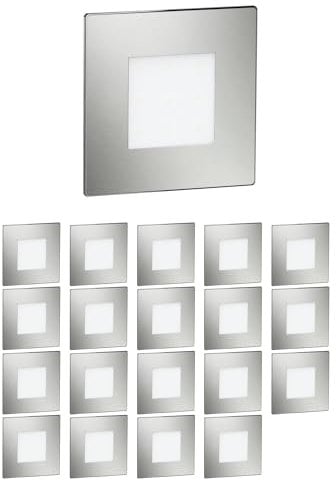 ledscom.de 20 Stück LED Treppenlicht/Wandeinbauleuchte FEX für innen und außen, eckig, edelstahl, 85 x 85mm, warmweiß
