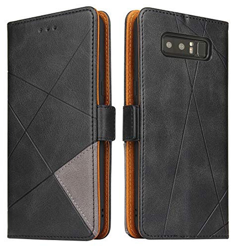 BININIBI Hülle Samsung Note 8, Klapphülle Handyhülle Schutzhülle Galaxy Note 8 Tasche, Lederhülle Handytasche mit [Kartenfach] [Standfunktion] [Magnetisch] für Samsung Galaxy Note 8, Schwarz Grau