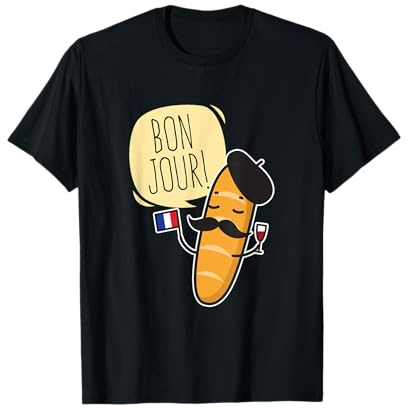 Baguette Bonjour français avec drapeau France T-Shirt