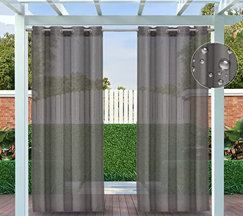 Clothink 2er Set Outdoor Vorhang Wetterfest Mit Ösen Transparent Sonnenschutz Winddicht Rostfrei mit Ösen für Terrasse Garten Balkon Familienhaushalte einfache Montage farbecht haltbar(132x215cm,Grau)