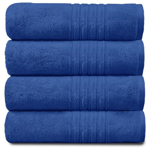 New Hampton Pack of 4 Hand Towel Set, 100% Ringspun Cotton, Extra Absorbent 450 GSM Luxury Towel, Blue, 4PK