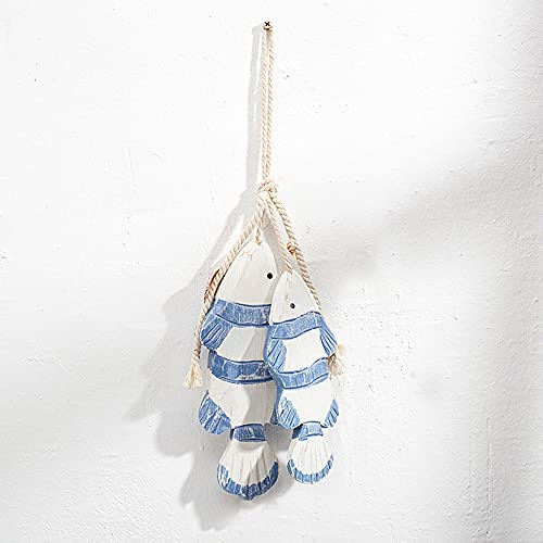 Holz Fische Anhänger,Retro Mediterraner Stil Deko Hänger Fisch mit Schnur Hängedeko Raumdeko Maritim Meer Dekoration Wanddeko Wandbehang Home Decor Apartment Schlafsaal Raumdekoration,Blau weiß #6