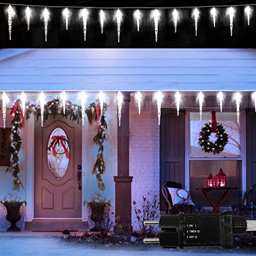 DreiWasser LED Eiszapfen Lichterkette Außen kaltweiß, 40 LED Eiszapfenleuchten 10m Lichterkette (5m Eiszapfenlichterkette und 5m Kabel) mit Timer für Weihnachten Garten Außendeko