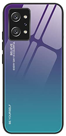 SEAHAI Funda para Realme GT Neo 3T 5G/Realme GT 2 5G/Realme GT Neo 2 Estuche, Degradado de Color Carcasa con Tapa Trasera de Cristal Templado & Case Silicona TPU Flexible, Azul Degradado