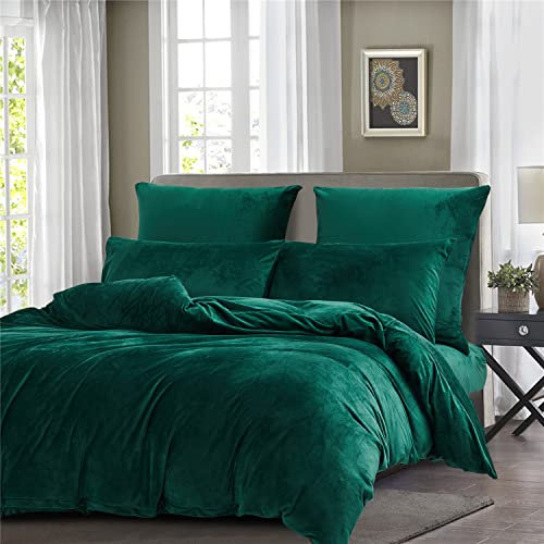 Boqingzhu Flanell Winter Bettwäsche 200×220cm Plüsch Biber Grün Dunkelgrün Warm Kuschelig Flauschig Bettwäsche Teddy Fleece Samt Cashmere Touch Bettbezug 200×220cm mit Reißverschluss