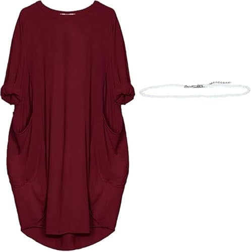 aromm Abito da Camicie Donna Scollo Tondo Sciolta Pianura Casual Taglia Grossa Midi Vestito con Tasche