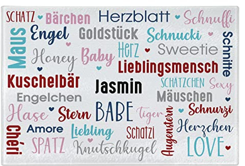Herz & Heim® Frühstücksbrettchen mit vielen Kosenamen und Wunschnamen personalisiert / 28 cm x 20 cm/Glas