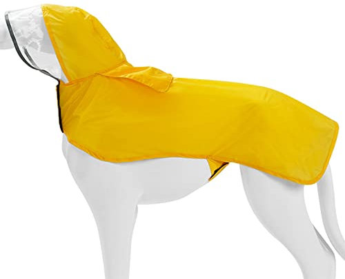 Edoxus Hunderegenmantel Wasserdicht Hundemantel Verstellbarer Nylon Hunde Regenjacke mit Kapuze und Reflektoren für Trockene & Sichere Gassigänge, Gelb, XXXL
