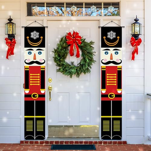 Bannière de Noël Casse Noisette, Modèle Soldat Décorations de Noël Bannières de Porte de Casse Noisette, Pour Porte D'entrée, Maison, Jardin, Intérieur et Extérieur, 1 Paire (C)