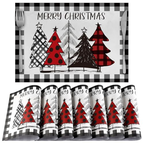 Umigy 60 Stück Weihnachts-Tischsets aus Papier, 26 x 37 cm, Einweg-Baum-Tischsets, Weihnachtszeit, Papier-Tischsets für Weihnachten, Küche, Abendessen, Partyzubehör